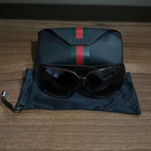 Gucci Brown Tortoise GG 3057/S Heart Crest Rectangle Sunglasses